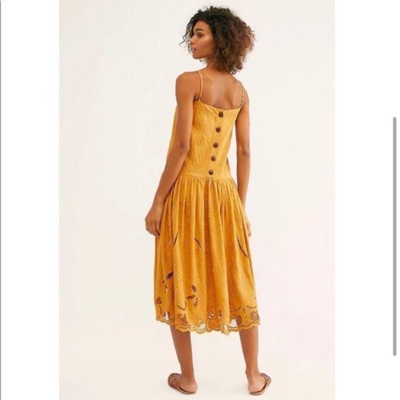 Free People Cutout Embroidered Midi Dress Mustard - Picture 2 of 4